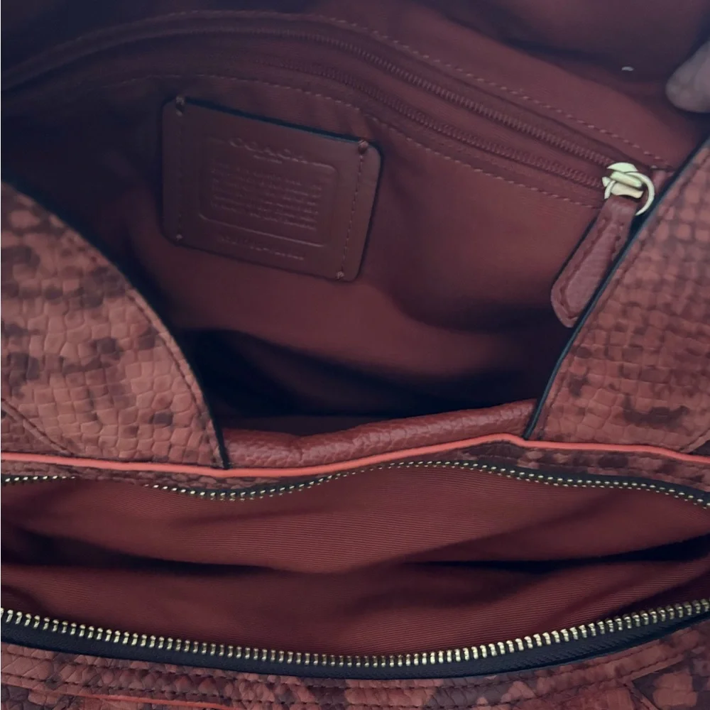Coach Terracotta Red Leather & Python Shoulder Bag - Picture 6 of 11
